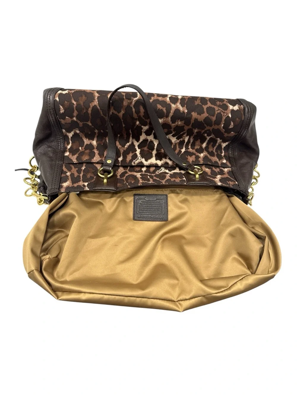 Coach Dark Brown Leopard Print Canvas and Leather Park Chain Ocelot shoulder bag